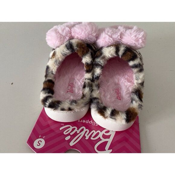 Barbie Leopard Print Pink Heart Plush Faux Fur Slippers Women’s Size Small 5-6 - Picture 10 of 16